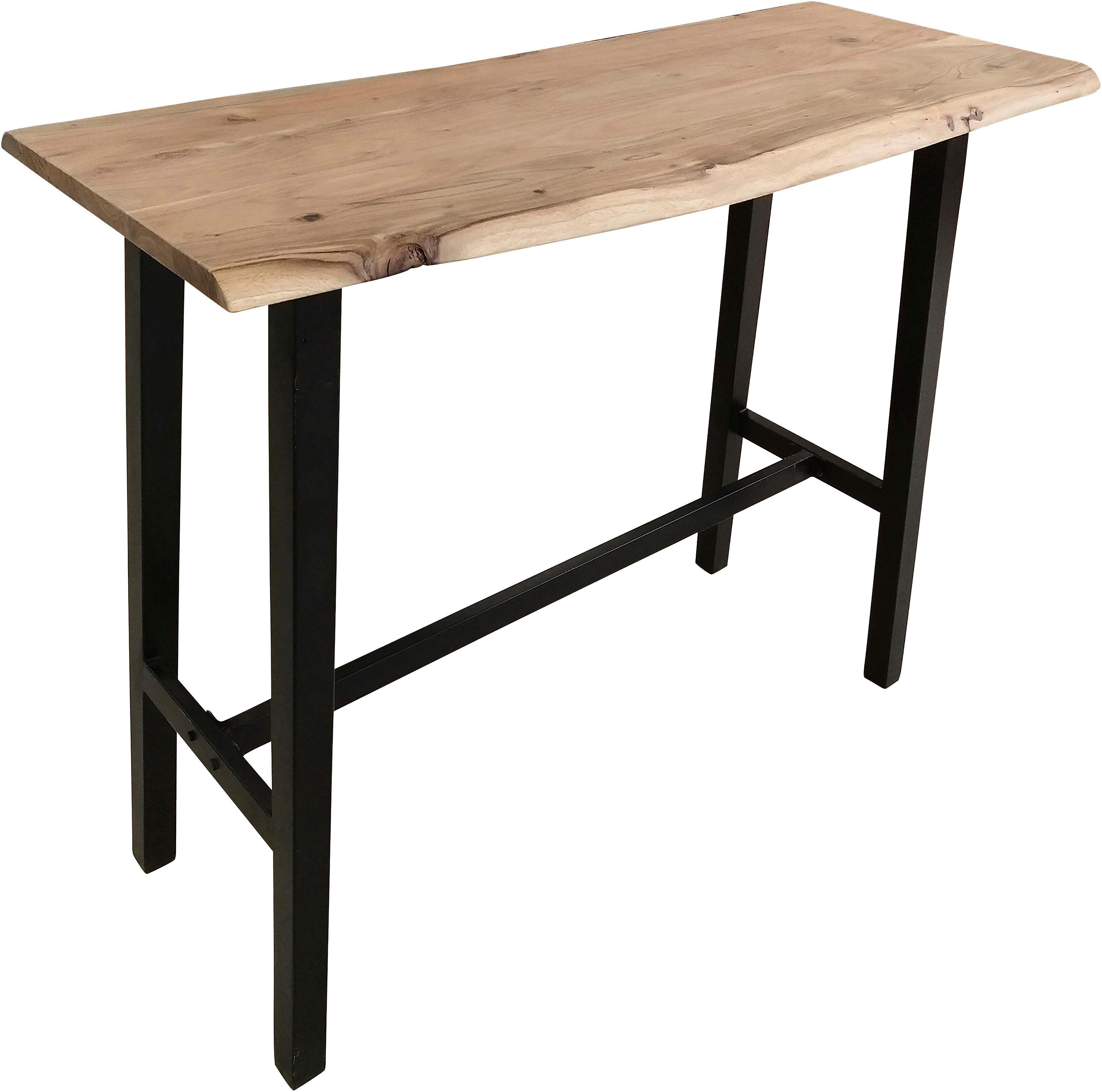 Bartisch SIT "Malcesine aus Akazie mit Baumkante mit Stahlgestell antikschwarz", schwarz (natur, schwarz, schwarz, natur), B:124,5cm H:112cm T:51cm, Tische, Bartisch, Natürliche Baumkante aus massiver Akazie wie gewachsen natur, schwarz, schwarz, natur B/