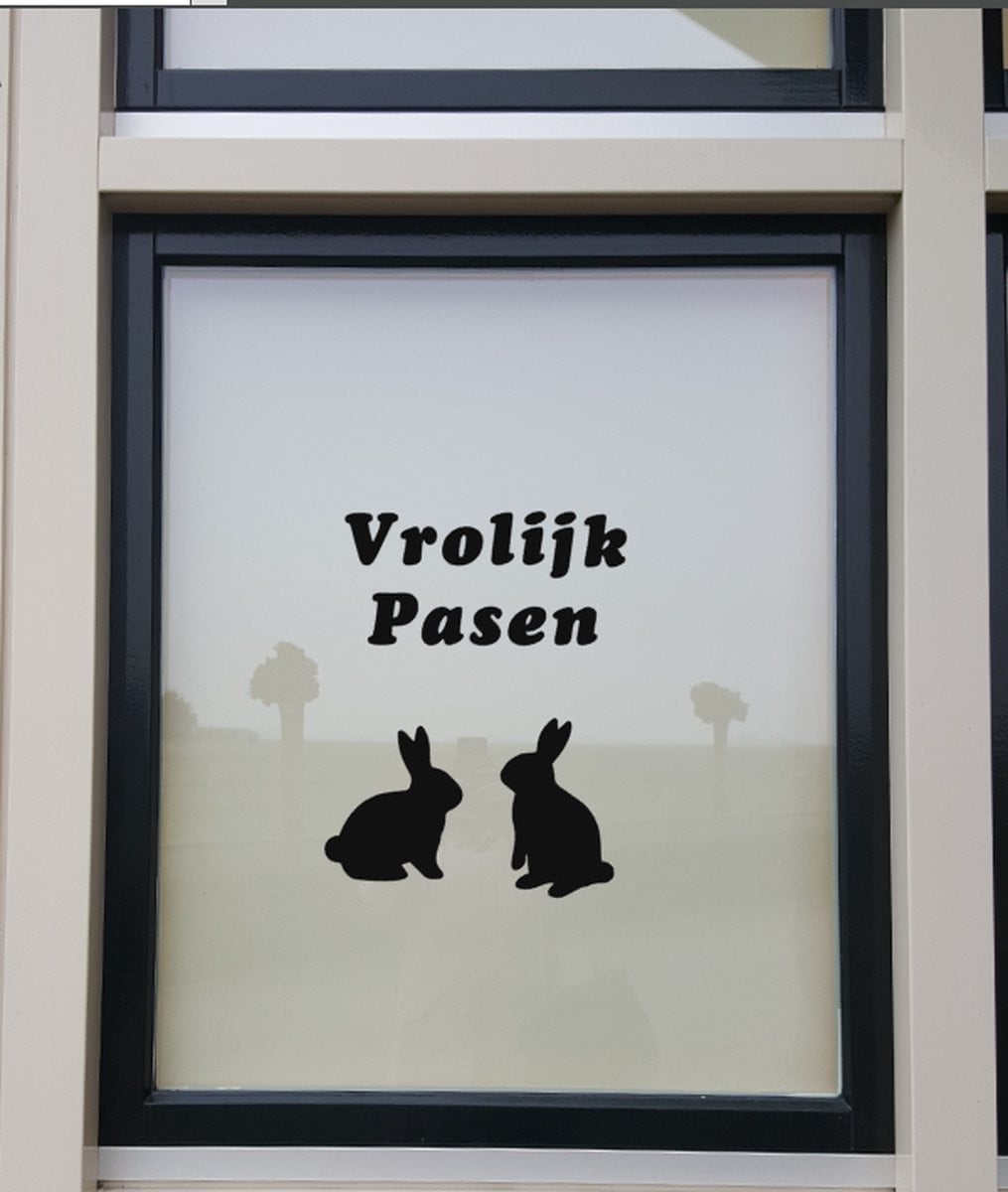Herbruikbare Raamsticker Vrolijk Pasen nr1 zwart