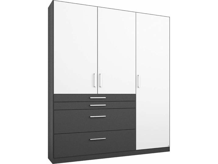 Kleiderschrank RAUCH Harburg Drehtürenschrank Schlafzimmerschrank mit viel Stauraum , weiß (graumetallic, weiß), B:136cm H:197cm T:54cm, Holzwerkstoff, Schränke, Kleiderschrank, oberste Schublade mit praktischer Facheinteilung MADE IN GERMANY