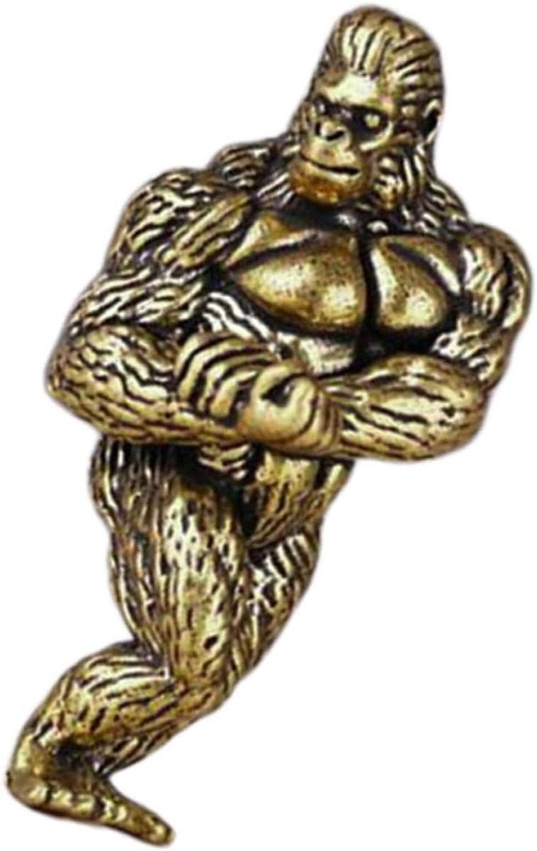 Messing Gorilla Beeldje - Miniatuur Dierfiguur voor Bureau Decoratie - Goud - Lengte: 65 cm