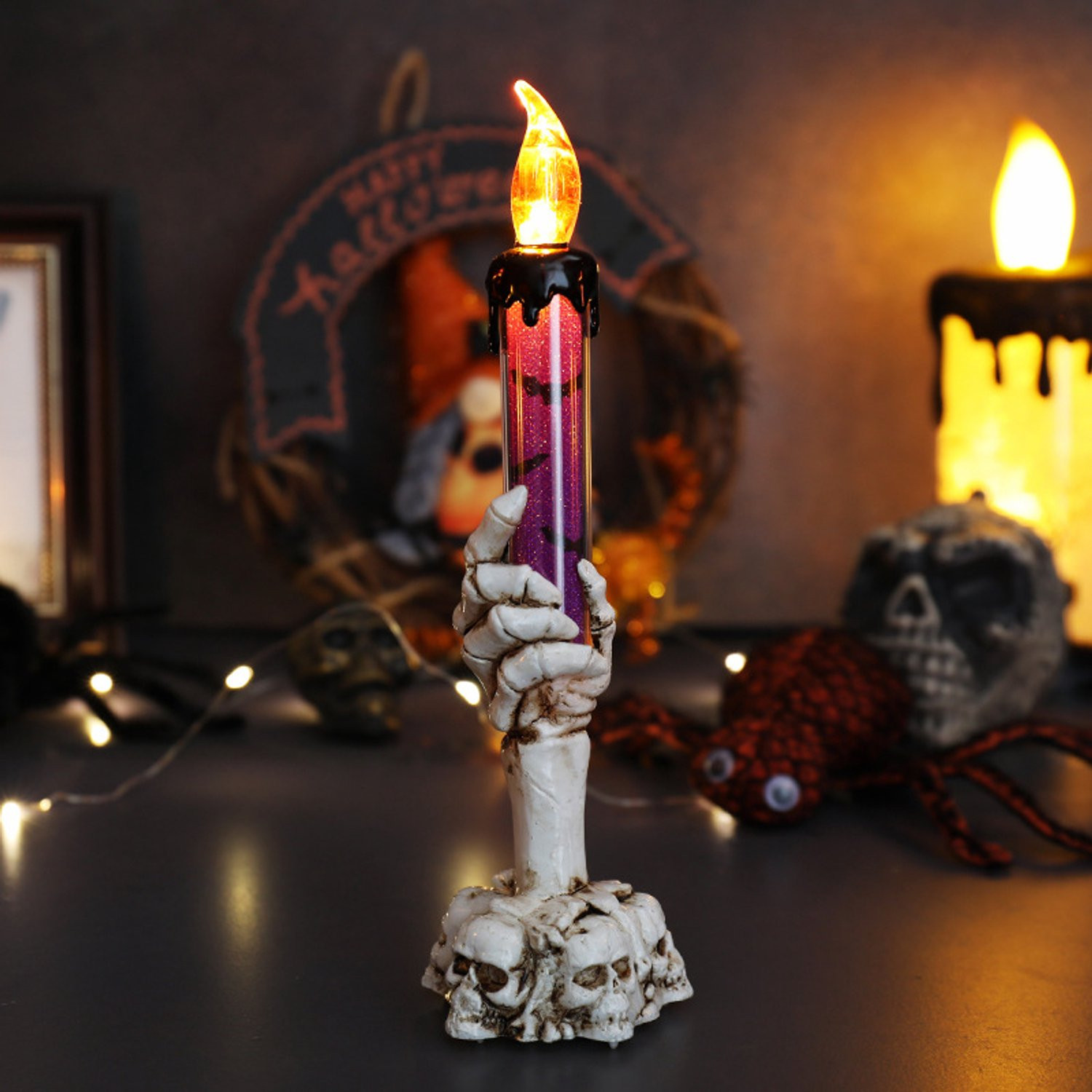 SKIEHAN Elektronische kaarslamp met spookhand, Halloween-decoratie, paars