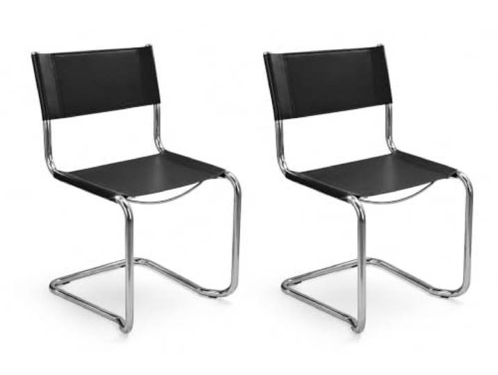 k hometrends Kara Freischwinger Stühle 2er Set, aus recyceltem Leder schwarz & verchromtem Stahlrohr – handgefertigt in Italien