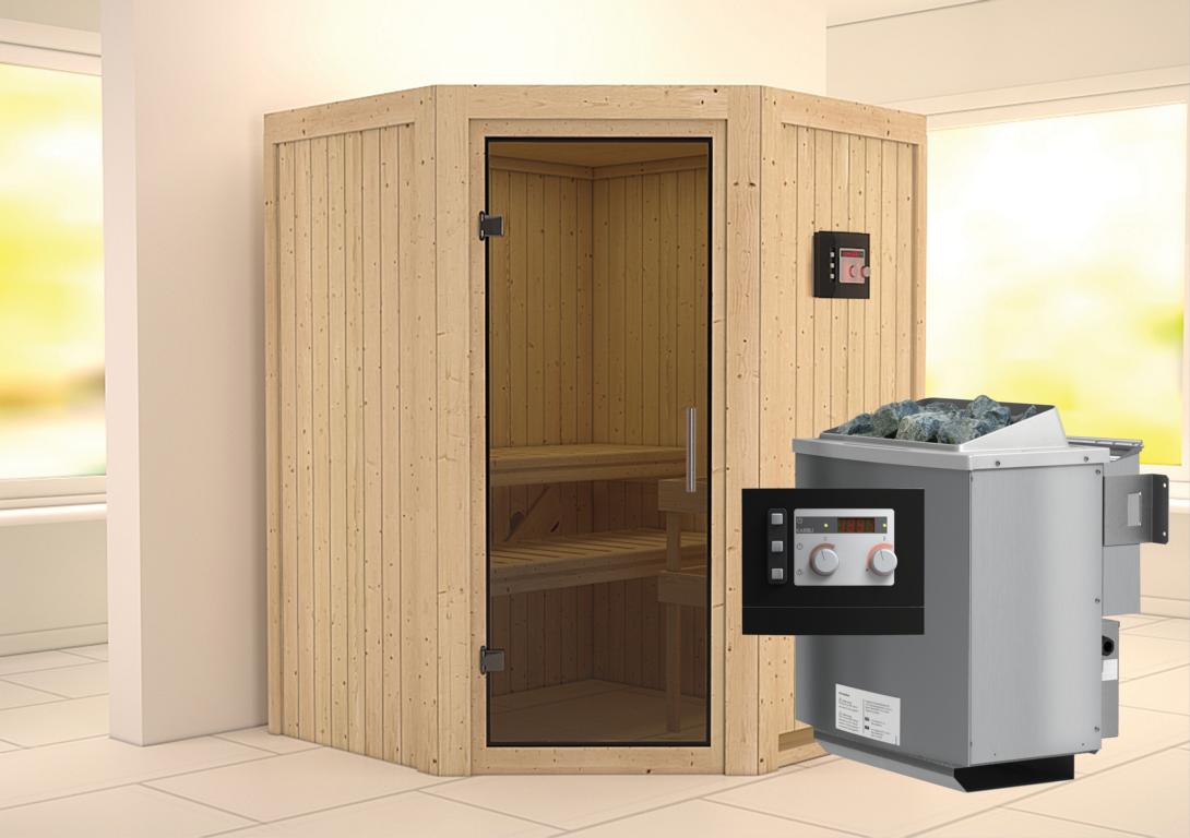 KARIBUHOLZT Sauna Larin Eck,9kW Bio.Strg easy graphitf. GGT 09231375