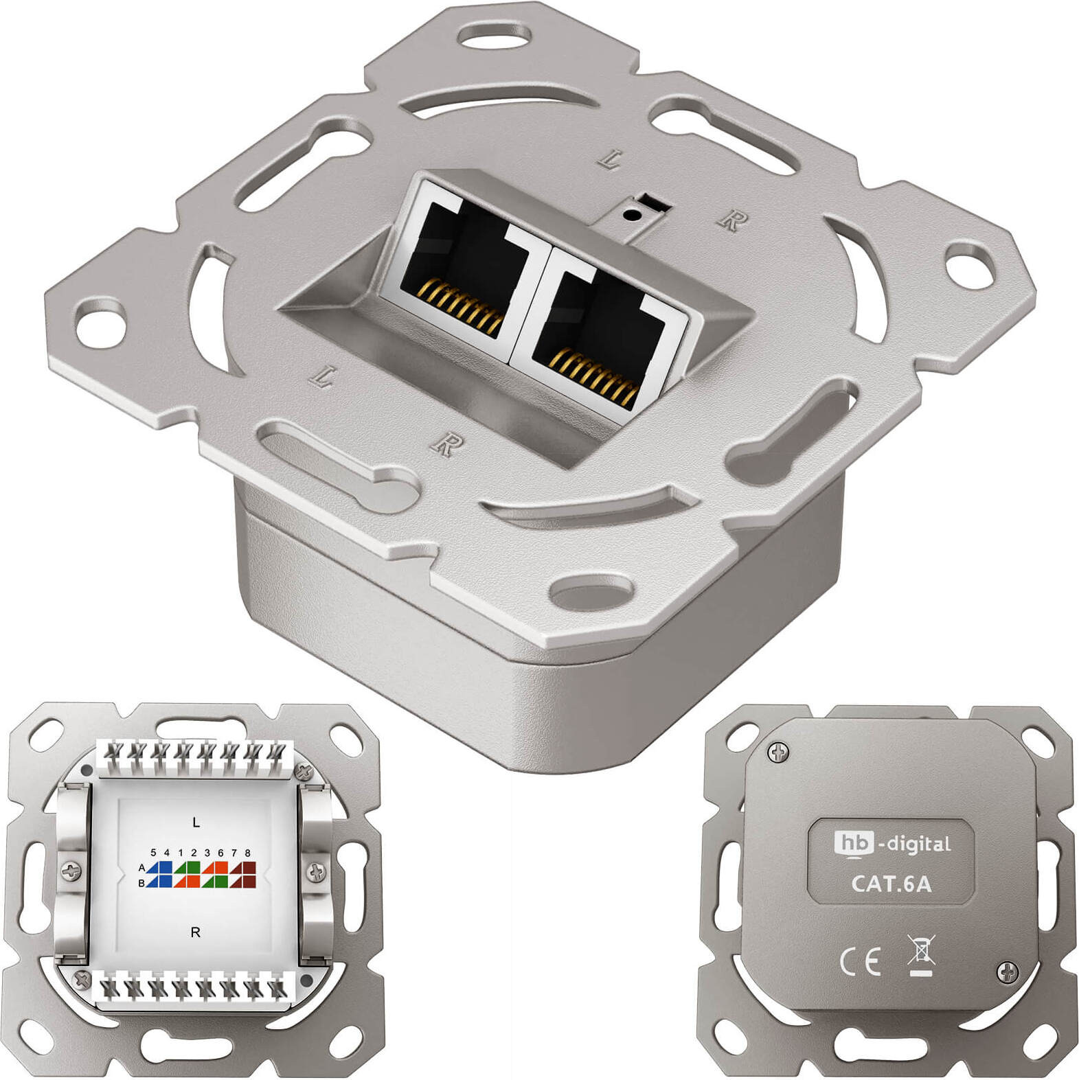 HB-Digital S-IMPULS CAT.6a netwerkstopcontact met 2x RJ-45 inbouwdoos