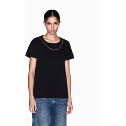 A|X Armani Exchange für Damen. XW002329AF10356UC001 Schwarzes Outfit-T-Shirt (S), Lässig, Baumwolle, Kurzarm