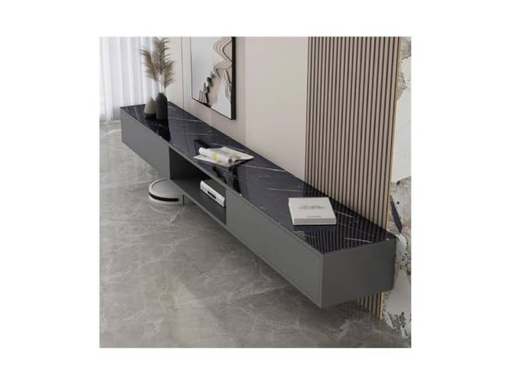 Vfs8dQ5kt Medieneinheit TV-Ständer, wandmontierter Multi-Storage-TV-Medienkonsole, schwebender TV-Schrank(Schwarz,Groß)