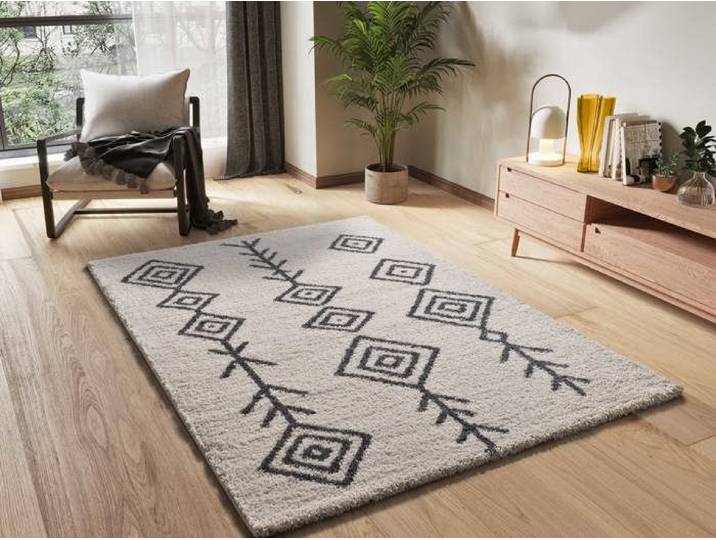 Tapis ATTICGO shaggy ethnique 80 x 150 cm ATLAS blanc
