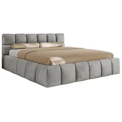 POLSTERBETT NIRA CLASSIC 140/200 - Hellgrau Velvet - Schaum-Matratze