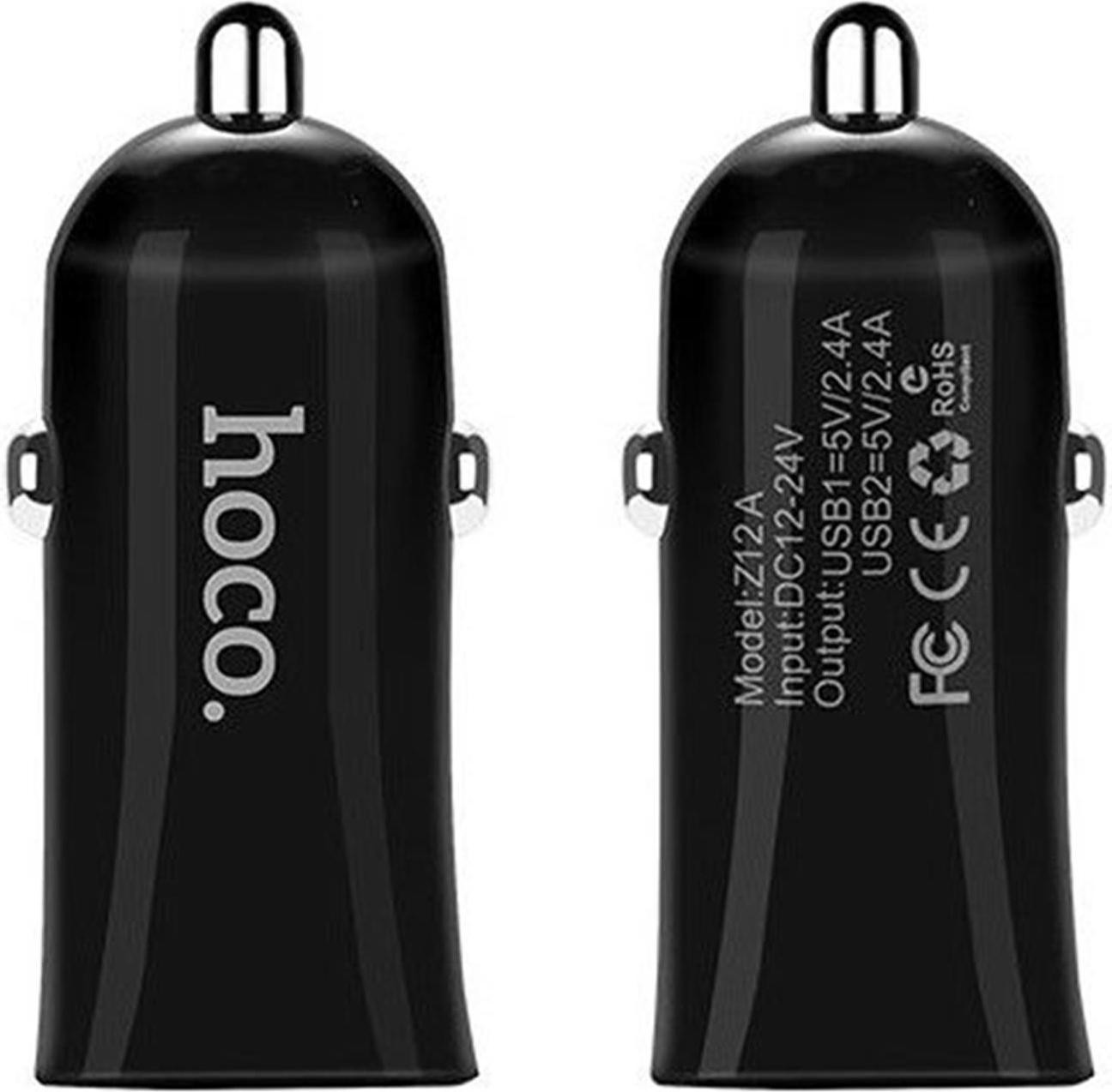 Hoco Z12 Dual USB autolader 2.4A - Zwart