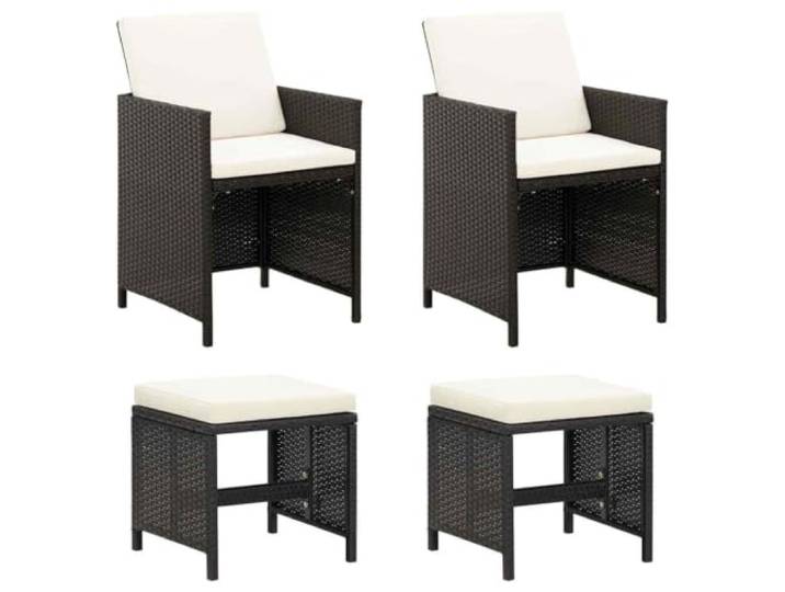 GHVBNMF 4-TLG. Gartenstuhl Set mit Hockern Poly Rattan Schwarz Bequeme Sitzgruppe für Balkon und Terrasse mit gepolsterten Hockern und Kissen aus wetterfestem Rattan in Schwarz.