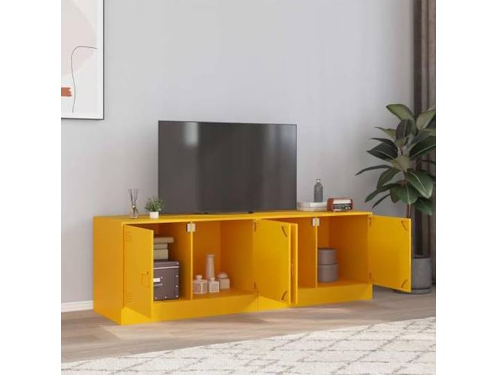 HEFZGDB TV-Schrank 2 Stück Senfgelb 67x39x44 cm Stahl Regal mit Griffen Stauraum für Wohnzimmer