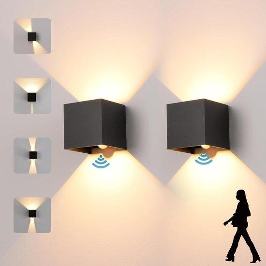 KUKAK Led wandlampen voor buiten met sensor en up-down effect, 2 stuks, Zwart