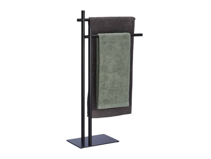 Relaxdays Handtuchhalter Schwarz Metall stehend 2 Stangen 87,5 cm, 51x87.5x20 cm, Badezimmer, Badezimmerausstattung, Handtuchhalter