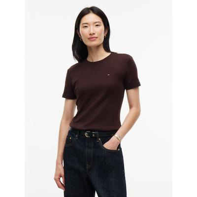 T-Shirt TOMMY HILFIGER "SLIM CODY C-NK", Damen, Gr. M (40), chocolate, Jersey, Obermaterial: 100% Baumwolle, slim fit normal, Rundhals, abgesteppt, Shirts T-Shirt, Baumwolle, slim fit