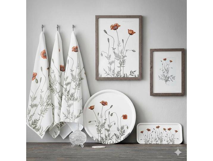 Geschirrtuch-Set Prickly Poppy, Rot, 3-teilig, Blume, 50x70 cm, Heimtextilien, Geschirrtücher & Schürzen, Geschirrtücher