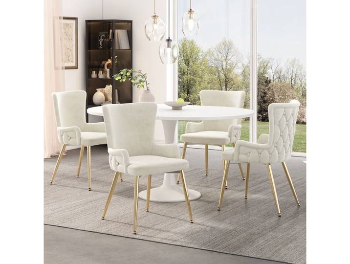 VUENOR Lot de 4 chaises de salle à manger 49x47x85 cm velours beige – avec accoudoirs
