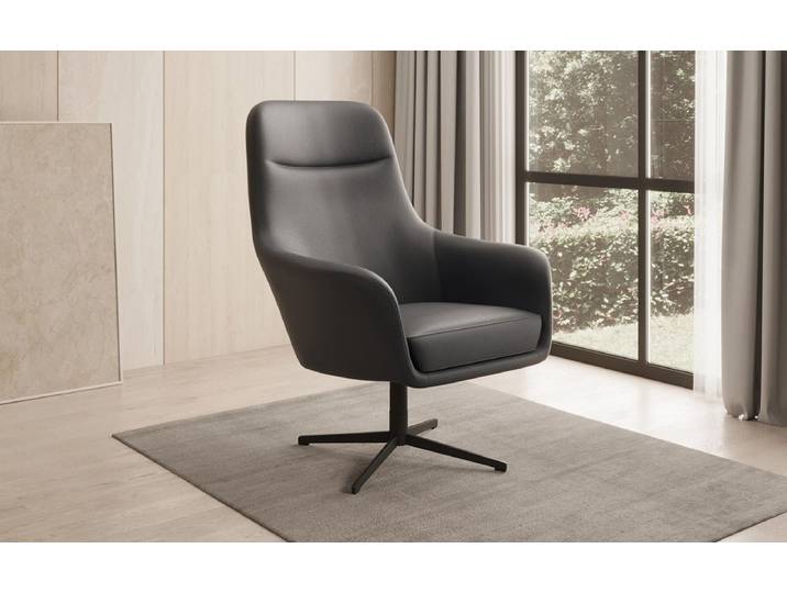 Designer Sessel Ren 360° Drehfunktion in Echtleder - Blau - Echtleder - Luxusbetten24
