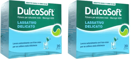 Dulco soft Polvere per Soluzione Orale BIPACCO 2x20 Bustine Lassativo, Macrogol per Stitichezza