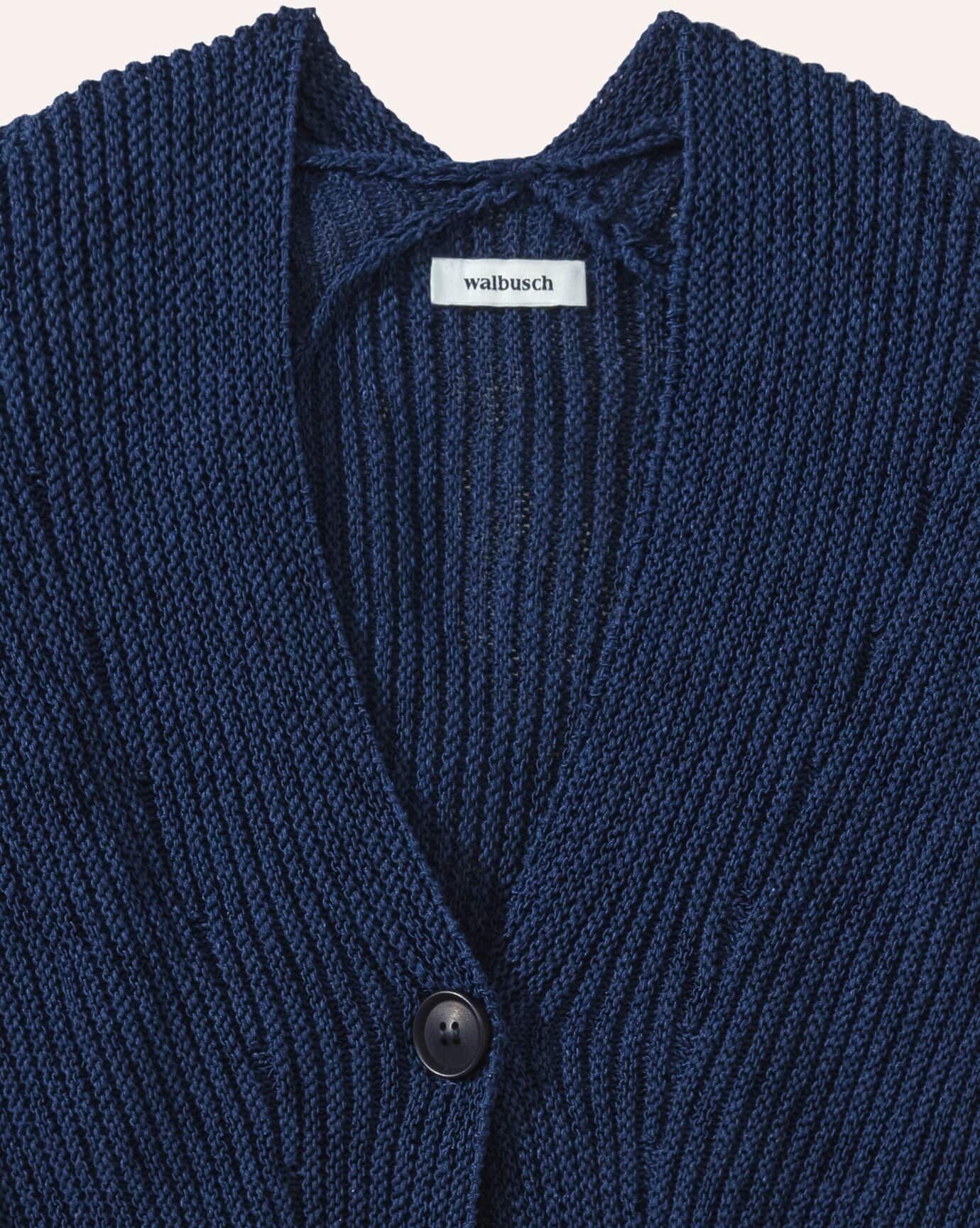 Walbusch Bändchengarn Strickweste, normale Größen, Farbe Blau, 42, atmungsaktiver Baumwollmix effektvolles Maschenbild Damen
