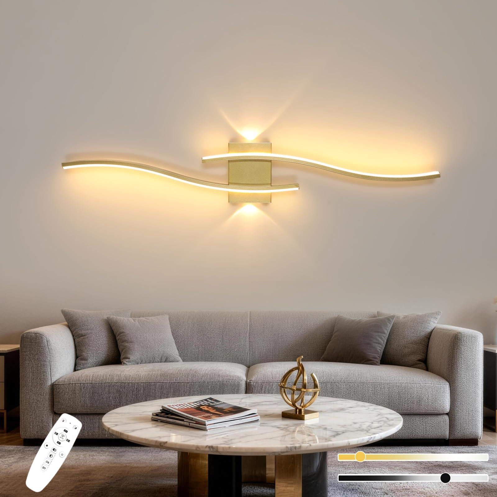 Comely Gouden Wandlamp met LED, Dimbaar met Afstandsbediening, 29W, 3 Kleurtemperaturen