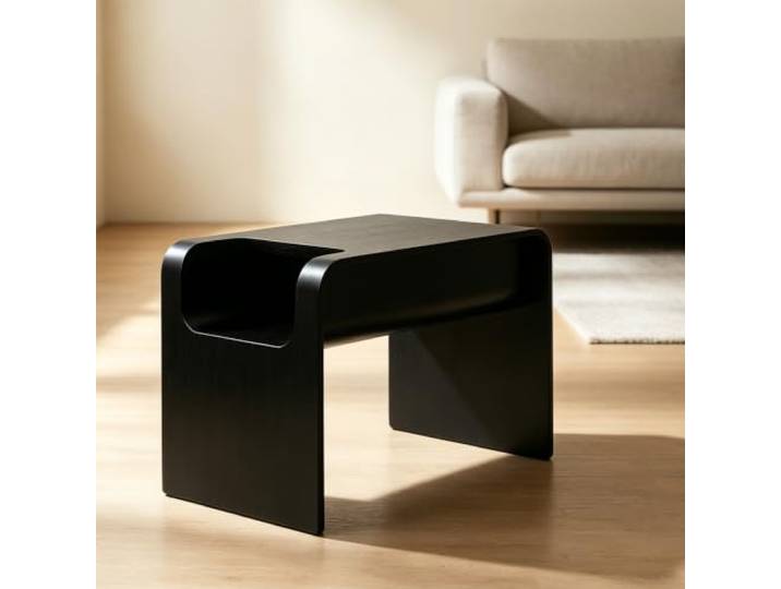 C-förmiger Beistelltisch für Sofa, Stabiler Couchtisch aus Holz, Klein Massivholz-Konstruktion, Platzsparendes C-Design, Einfache Montage, Vielseitig(Black)