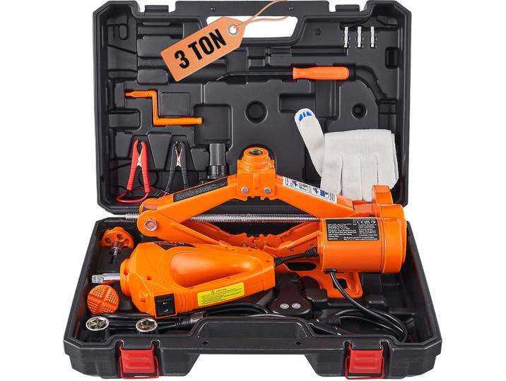 SucceBuy Cric de voiture électrique 3T Cric à ciseaux avec clé à chocs électrique Cric de voiture 12V avec double selle pour changement de pneu de camion SUV