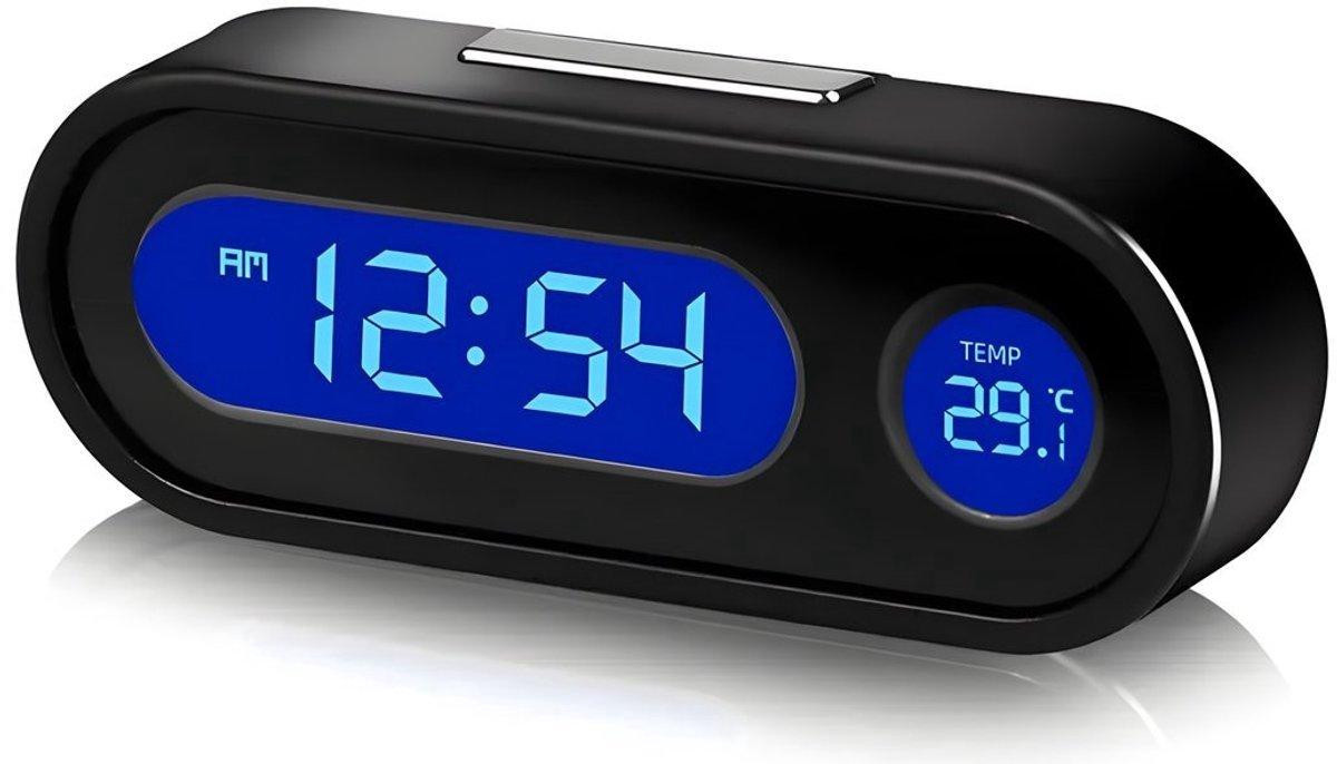 PolkaHome Mini Elektronische Auto Klok met LCD Backlight, Digitale Tijd en Thermometer voor Auto Interieur
