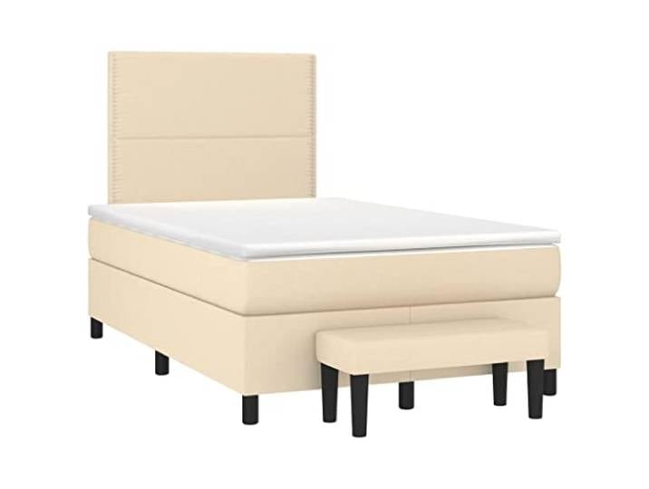 KKgypkn Boxspringbett mit Taschenfederkernmatratze, Stoff Creme 120x190 cm, höhenverstellbares Kopfteil, mittelharte Stützkraft, inklusive Lattenrost