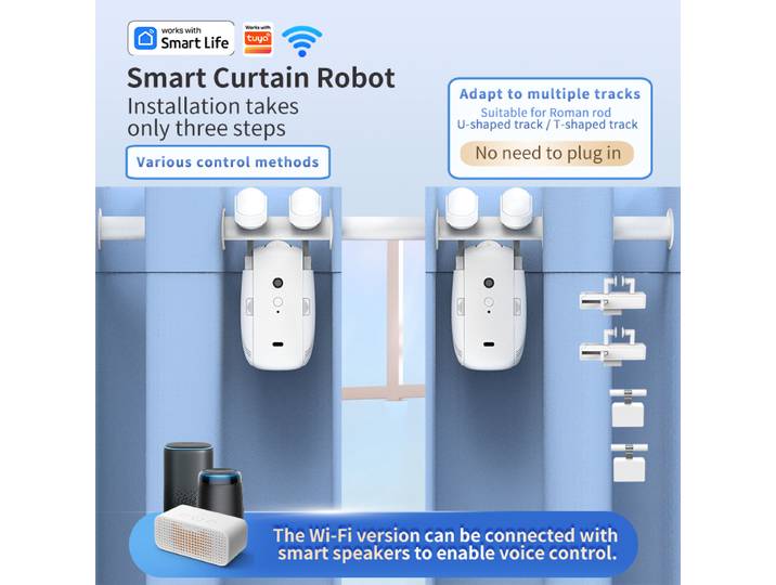 Moteur de rideau 3 en 1 pour rail T/U, WIFI, ouverture automatique, rideau électrique intelligent, commande vocale Alexa Google Home
