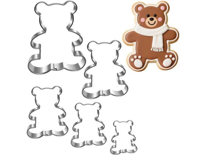 Ausstechformen Set 5 Stück Edelstahl, Silberfarben, Metall, 9x2x10 cm, Backen & Backzubehör, Keksausstecher