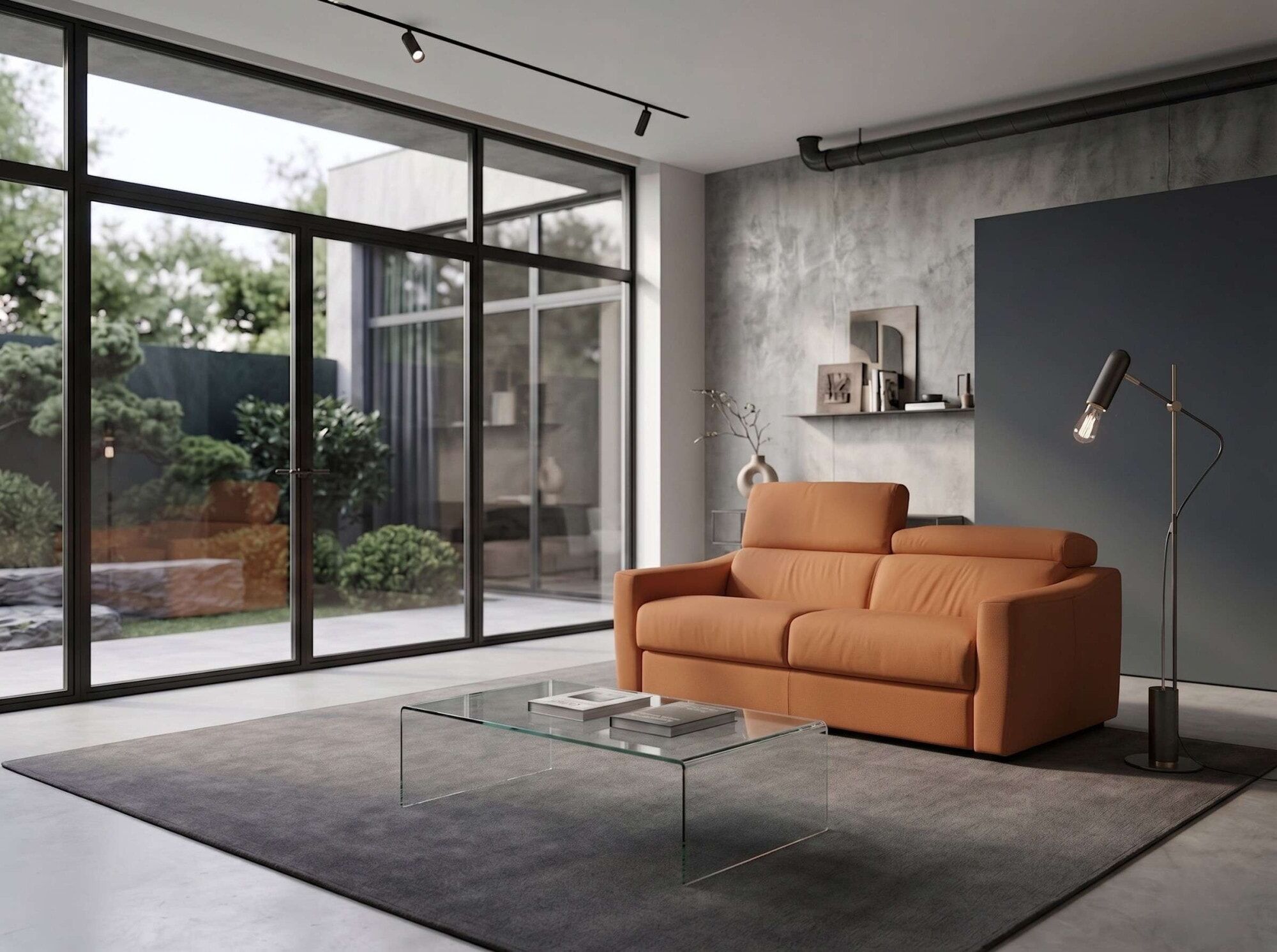 Schlafsofa EGOITALIANO "STRIKE, 195 cm, made in Italy, Designsofa mit Dauerschlaffunktion", orange, B:195cm H:79cm T:102cm, Sofas, Schlafsofa, Schlafsofa aus Echtleder Bull mit verstellbaren Kopfstützen orange B/H/T: 195cm x 79cm x 102cm, Leder BULL, Cuir