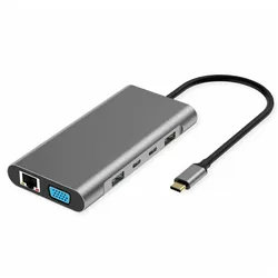 Value USB Typ C Dockingstation (USB-C, 10 Ports), Dockingstation + USB Hub, Grau