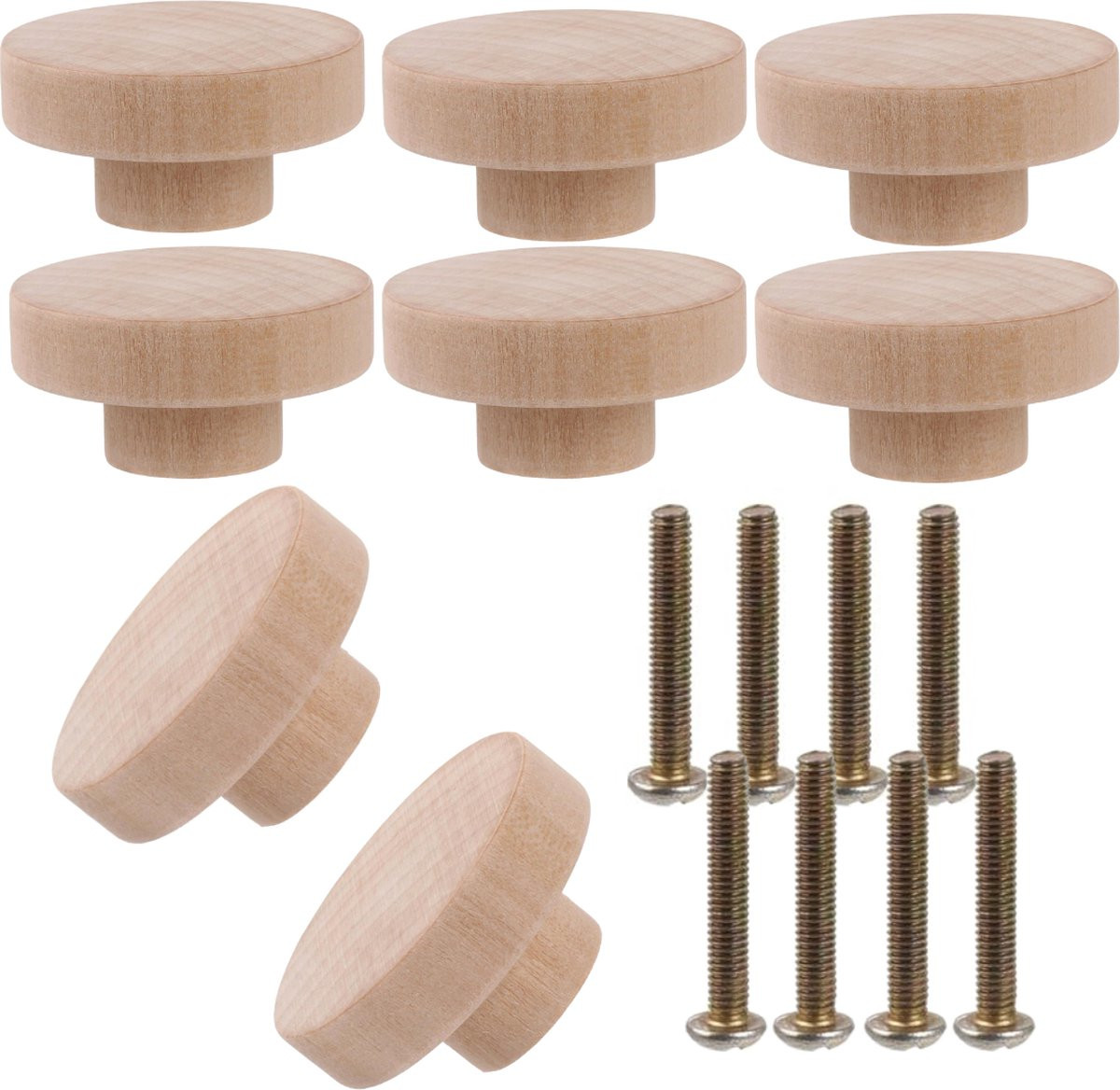 Winkrs Kastknoppen Hout - 8x - Ronde Meubelknop voor lades en deurtjes - Diameter: 50 mm