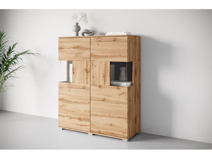 Highboard GOODPRODUCT Kenia , braun (eichefarbe votan), B:100cm H:120cm T:39,5cm, Sideboards, Highboard, Modernes Highboard mit Glastüren, Breite 100 cm