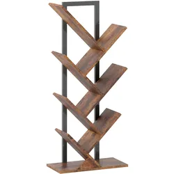 BÜCHERREGAL Standregal mit 7 Ebenen Schmal Regal im Baumform Rustikal Braun