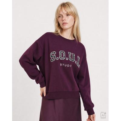 Sweater SMITH & SOUL, Damen, Gr. XL, plum, Sweatware, Material: 88% Baumwolle, 12% Polyester, bestickt, regular fit normal, Rundhals, eingesetzt Rippbündchen, Sweatshirts Sweater, mit Artwork