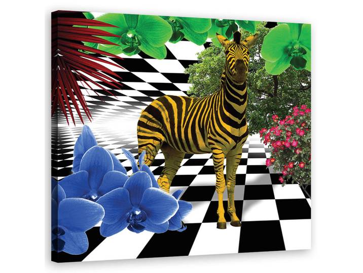 Feeby Wandbild bunte zebra tiere, Mehrfarbig, Tiere, Rechteckig, 50x50 cm, Bilder & Rahmen, Bilder, Leinwandbilder