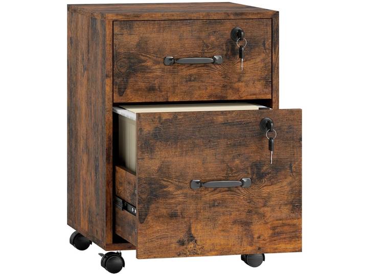Caisson bureau mobile avec 2 tiroirs bois brun rustique