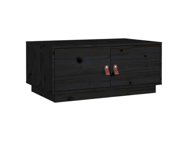 LASWWQMRF Couchtisch Schwarz 80x50x35 cm Massivholz Kiefer Sofatisch Offene Fächer bieten praktischen Stauraum für Zeitungen im Wohnzimmer. Feine Holzmaserung verleiht elegante Optik.
