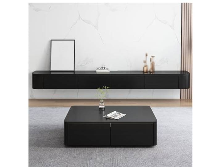 ASKLFNEI Schwebender TV-Schrank mit Schubladen und Tür, an der Wand befestigte Holz-Medienkonsole, TV-Speicher-Rack-Stand für Wohnzimmer, Speicher mit großer Kapazität(Schwarz,180cm)
