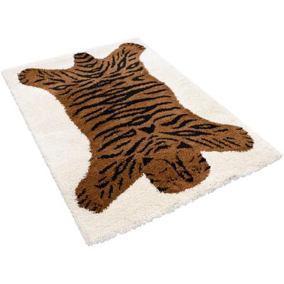 Kinderteppich "NOMAD - Tiger", weiß (wollweiß), B:120cm H:35mm L:170cm, Polypropylen (PP), PRIMAFLOR-IDEEN IN TEXTIL, Teppiche, Kinderteppich, Hochflor, Motiv Tiger, weich & kuschelig, Kinderzimmer