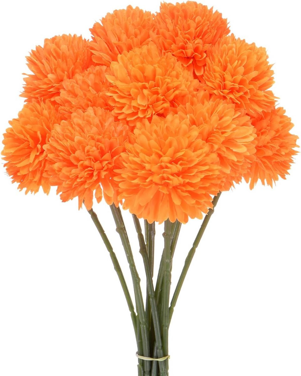 Set van 12 Oranje Kunstbloemen Chrysant Bolbloemen Zijden Boeketten