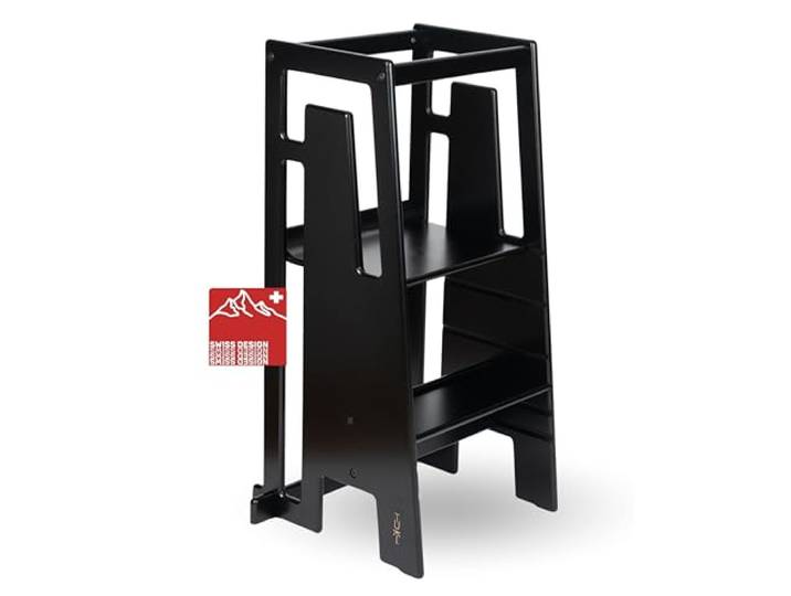Tuki Lernturm ab 1 Jahr für Kinder Schwarz Höhenverstellbar, hohe Standsicherheit, ergonomisches Design Langlebiger Montessori Learning Tower hilft bei Motorik & Lernen