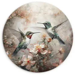 WANDBILD Kolibri - Vögel - Blumen - Pflanzen Deko Groß 150x150 cm