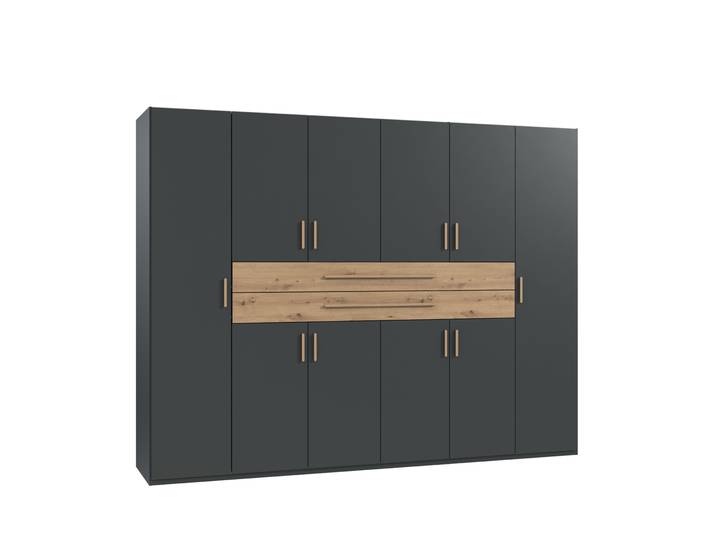 Drehtürenschrank Kleiderschrank 270 cm Grafit Schubkästen Griffe in Eiche Artisan / 22643