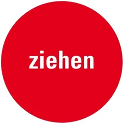 Aufkleber I Türhinweis Ziehen, verhindert Stoßverletzungen, rot, Folie, selbstklebend, Ø 100mm
