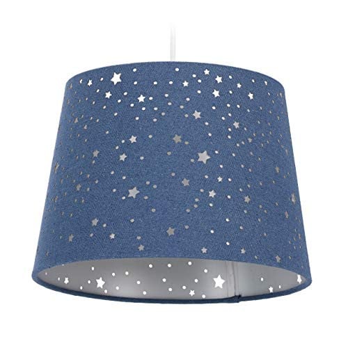 Relaxdays hanglamp sterrenhemel voor de kinderkamer, ronde stoffen kap, blauw
