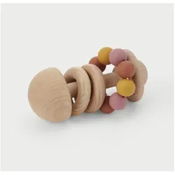 SiliSoft, Babyrassel, - Perlen-Rassel – Greif- & Beissspielzeug aus Buchenholz & lebensmittelechtem Silikon