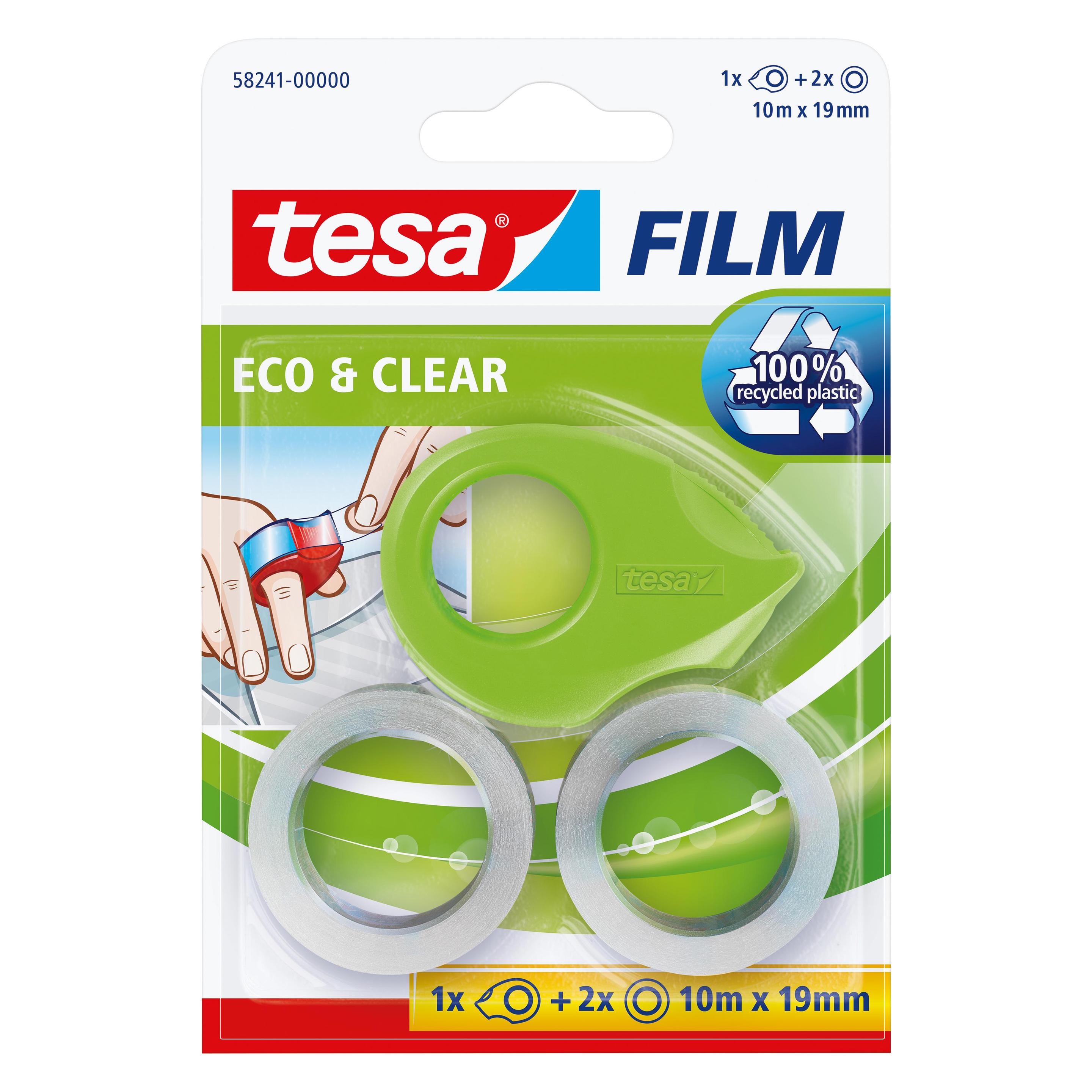 tesa 2x tesafilm ECO & CLEAR mit Mini Abroller, lösungsmittelfrei und alterungsbeständig (58241-00000-01)