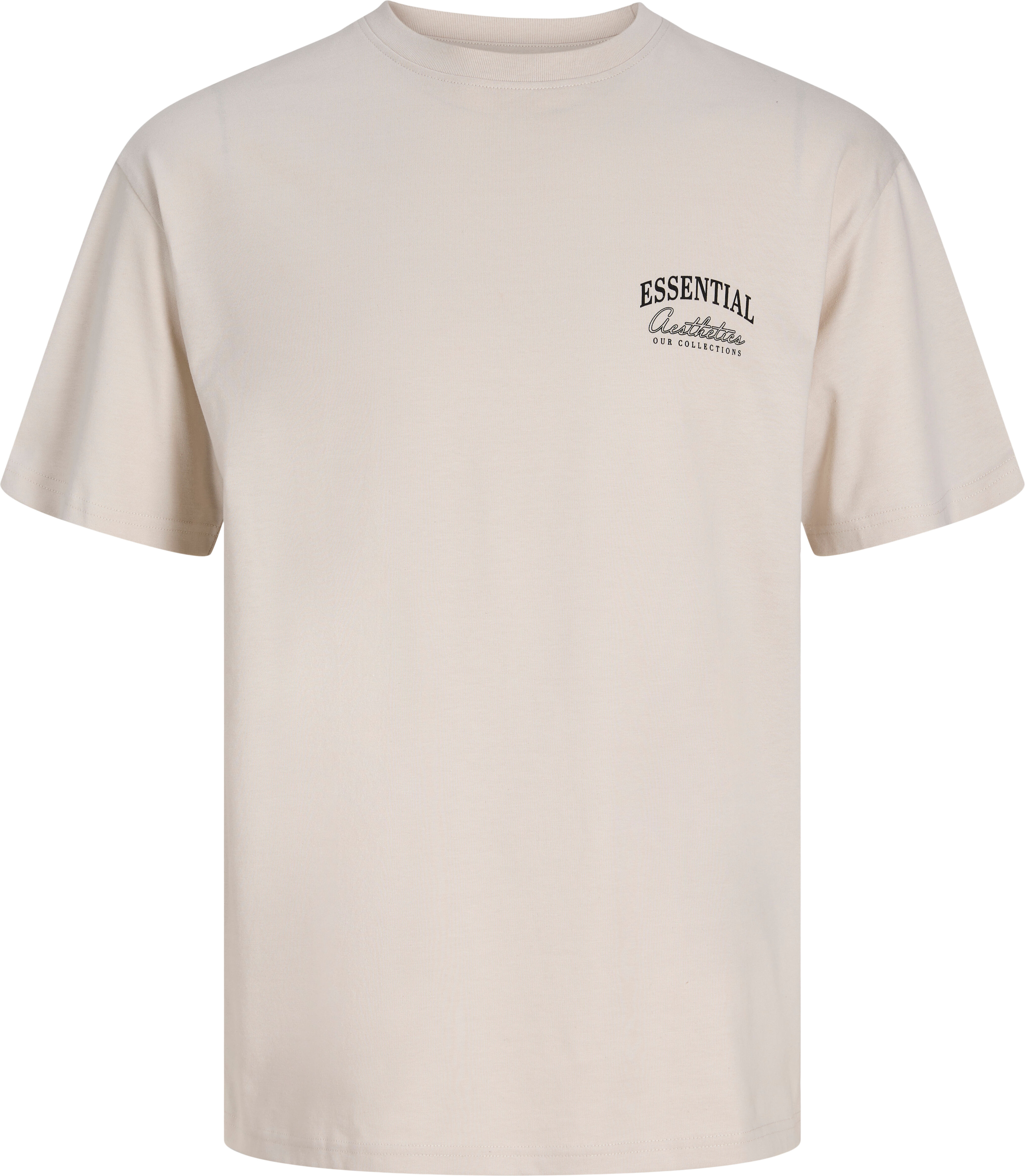 Rundhalsshirt JACK & JONES "JJEORGANIC RELAXED STUDIO TEE SS O-NECK", Herren, Gr. S, moonbeam, Jersey, Obermaterial: 100% Baumwolle, bedruckt, relaxed fit normal, Rundhals, Shirts Rundhalsshirt, Baumwolle, relaxed fit moonbeam S